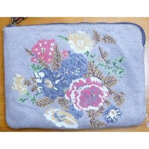 Patricia Nash Floral Tapestry Cross Stitch Wristlet Pouch Makeup Bag 9" x 7"